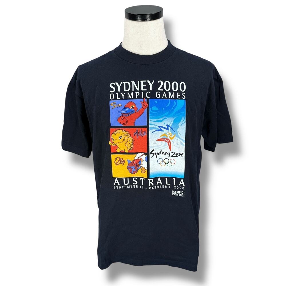 Vintage Bonds Sydney 2000 Olympics T-Shirt Mens Large Navy Blue‎ Syd Millie Olly